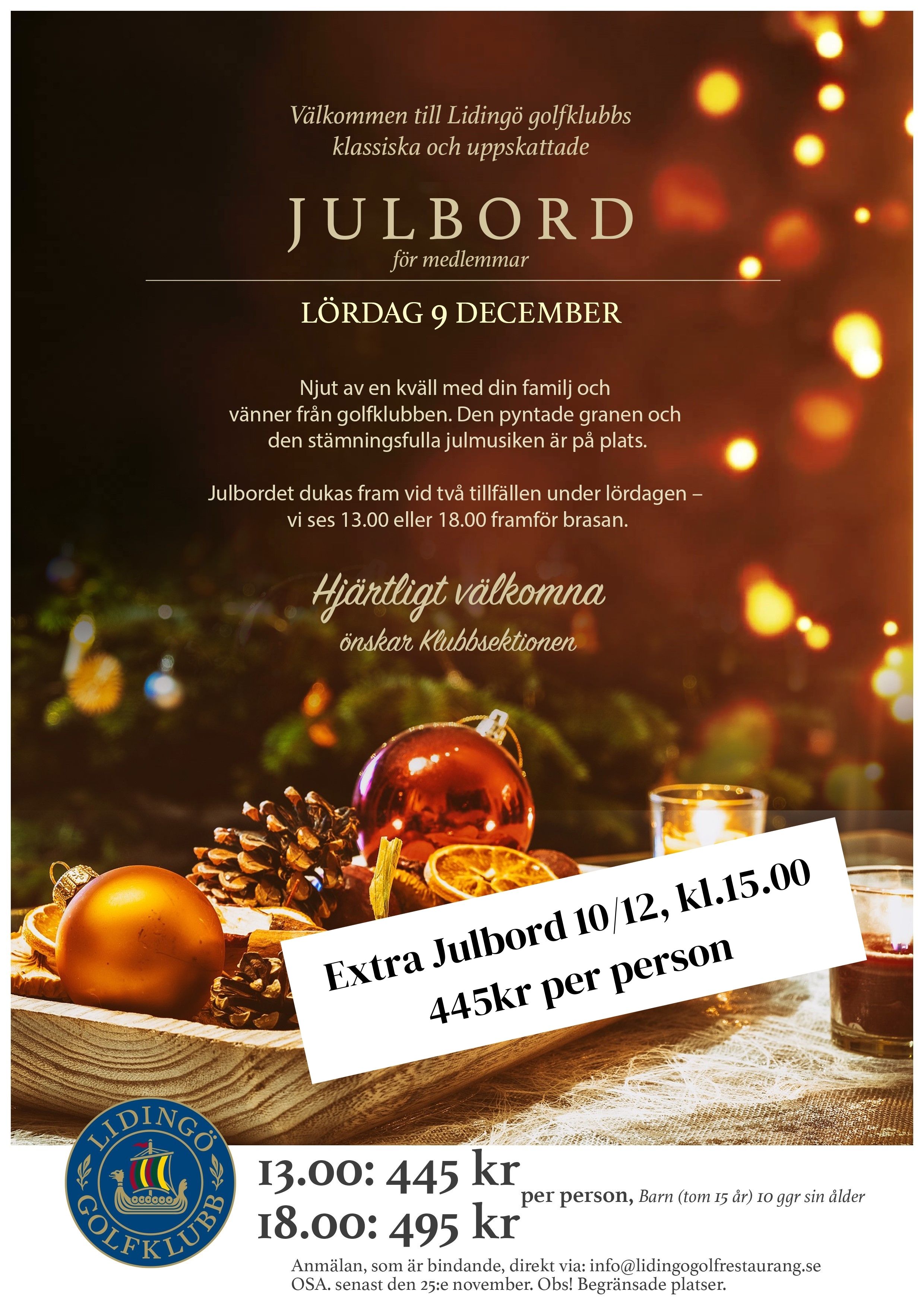 Lidingö GK Extra Julbord den 10 december